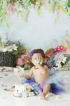 Fairy First Birthday Party Smash Cake, Fairy Cake Smash Photography, One Year Old Fairy Photoshoot, One Year Old Fairy Birthday Party, Fairy 1st Birthday Photoshoot, Amalfi Photoshoot, Fairy One Year Old Party, Fairy Smash Cake, Fairy First Birthday Photo Shoot