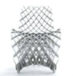 a chair made out of metal strips on a white background