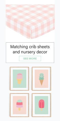 Pink buffalo plaid crib sheet and ice cream wall art set Cream Wall Decor, Space And Nature, Ice Cream Wall Art, Cream Wall Art, Shared Nursery, Cute Ice Cream, Best Crib, Cute Nursery, Baby Sheets