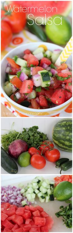 two pictures showing different types of vegetables and the words watermelon salad on them