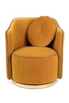 an orange chair with silver trim around it