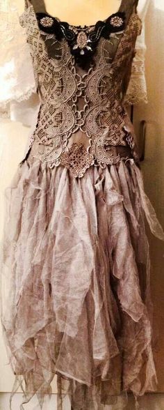 Romantic Gorgeousness by Rawrags http://www.bohopage.com/romantic-gorgeousness-by-rawrags/ #Gypsy #Boho Pixie Clothing, Rag Dress, Shabby Chic Dress, Moda Steampunk, Old Dress, Estilo Hippie, Altered Couture, Frou Frou