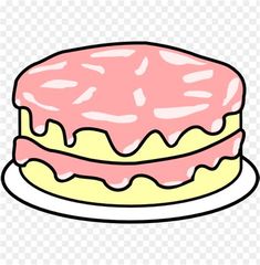 a pink and yellow cake on a plate with white frosting, hd png