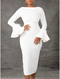 White Dress Party Dress Feather Dress Crew Neck Long Sleeve Midi Dress Birthday Vacation Black White Summer Spring Spring Party Dresses, Spring Red, Birthday Vacation, Mob Dresses, Dress Birthday, White Dress Party, Evening Dresses Cocktail, Classy Dress Outfits, Church Dresses