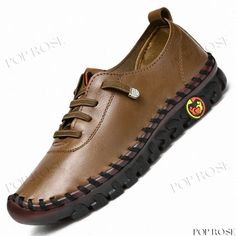 Comfortable Casual Flat Single Shoes with Soft Leather, Wide Fit and Anti-Slip Rubber Sole Casual Non-slip Round Toe Leather Shoes, Casual Non-slip Leather Shoes With Round Toe, Brown Non-slip Slip-ons, Brown Non-slip Closed Toe Slip-ons, Pu Heels, Casual Flats, Low Heels, Soft Leather, Rubber Sole