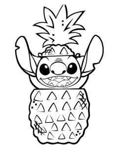 a cartoon character with an angry face and pineapple on his chest, in black and white