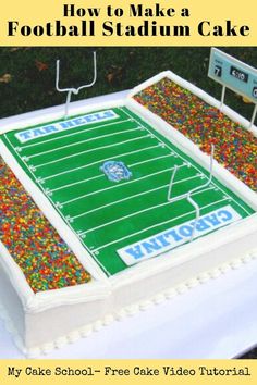 a football stadium cake with sprinkles on it