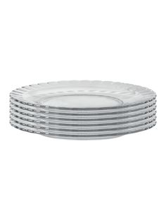 stack of clear plastic plates on a white background