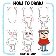 how to draw cartoon characters with easy step by step instructions for children and beginners