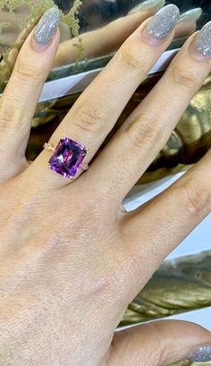 Metal: 14kt Rose Gold Weight Of Ring Including Stones: 3.40 grams Stone: Diamond And Amethyst Shape: Round And Checker-Board Emerald-cut Diamond Total Weight: .09ctw Aquamarine Weight: 5.86 ctw Measurements Of Amethyst: 12.00 x 10.00 mm Ring Size: 6 Sizable: Yes, one size up or down. Hight Of Ring: 21.00 mm Width Of Band: 3.00 mm Customization: We can custom make this ring in any color/type metal, with any gem types, sizes, and shapes. Rose Gold Amethyst Ring With Gemstone Accents, Amethyst Engagement Rings, Purple Stone Ring, Amethyst Engagement Ring, Purple Stone Rings, Checker Board, Amethyst Ring Engagement, Cute Engagement Rings, Purple Amethyst Ring