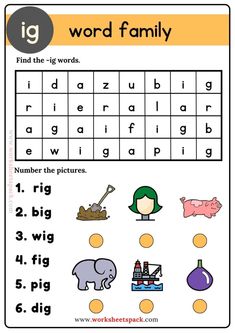 the word family worksheet with pictures and words to help kids learn how to use it