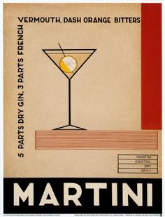 an old martini poster with the words vermouth dash orange bitters