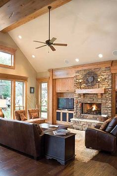 a living room filled with furniture and a fire place