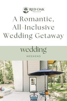 the front cover of a wedding magazine with an umbrella and chairs on the lawn in front of