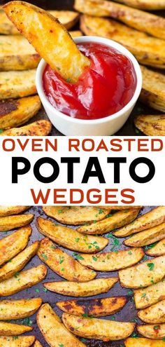 oven roasted potato wedges with ketchup on top