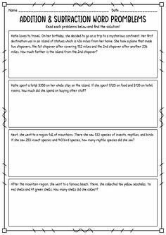 the addition and subtraction word problems worksheet is shown in this image