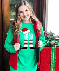 We are in love with this new Christmas tee design! Perfect for the Christmas season!  *6.0 oz., pre-shrunk 100% cotton *Double-needle stitched neckline and sleeves*Quarter-turned*Seamless seven-eighths inch collar*Taped neck and shoulders*Satin label*Rib cuffs Christmas Monogram Shirt, Monogram T Shirts, Christmas Monogram, Fleece Vest, Christmas Tees, Tee Design, Christmas Seasons, Christmas Shirts, Varsity Jacket