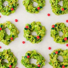 christmas wreaths made out of lettuce, candy and sprinkles