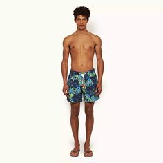 ORLEBAR BROWN Standard Islet Swim Shorts These Standard swim shorts in our Islet print boast deep blue and green tropical florals — perfect for making a statement at the pool this holiday.Based on our signature tailored Bulldog fit but with a half-elasticated waistband, external drawcord and small coin pocket, our Standard swim short gives you the best of both worlds. This style is smart enough to wear both in and out of the pool. Composition: Recycled NYLON, woven in South Korea (100% Recycled Tropical Florals, Men's Swimwear, Orlebar Brown, Swim Short, Vacation Style, Blue And Green, Swim Shorts, Deep Blue, Swim Trunk