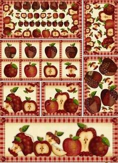 apples and other fruit are arranged in squares