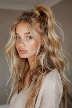 Hitting the gym or attending a glamorous event, High Ponytail Hairstyles are the perfect go-to option. Long Blonde Updo Hairstyles, Cute Event Hairstyles, Kickball Hairstyles, Blonde Underneath Dark Brown Hair, Half Up Half Down Hairstyles High Pony, Bright Blonde Fall Hair, Long Blonde Hair Hairstyles, Cool Wedding Hair, Bridesmaid Braided Ponytail