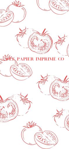 tomatoes drawn in red ink with the words paper machine co written below them on white paper