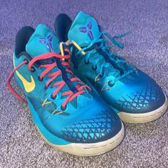 Nike Kobe Venomen 9 Size 11 Mix Match Shoe Laces, No Insoles Mostly Good Condition, A Few Small Rips By Ankle Area Used Shoes Nike, Men's Nike, Mix Match, Blue Yellow, Shoe Laces, Nike Men, Nike Shoes, Athletic Shoes, Men's Shoes