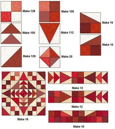 the instructions to make a quilt with red and white squares on it, including triangles