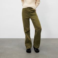 Zara Macy Pants - Size M Color: Khaki - Ref. 9632/257 Mid-Waist Trousers With Belt Loops. Featuring Front Patch Pockets, Side Pockets With Metal Zips, Welt Pockets At The Back, Metal Zip At The Hems And Zip Fly And Top Button Fastening. Utility Straight Pants For Fall, Spring Utility Pants Full Length, Chic Spring Cargo Pants, Spring Cargo Style Jeans, Spring Utility Full Length Pants, Spring Utility Full-length Pants, Chic Parachute Pants For Fall, Utility Full-length Pants For Spring, Winter Straight Leg Cargo Pants