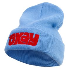 Artistic Okay Logo Embroidered 12 Inch Long Knitted Beanie - Sky-Blue OSFM Long Beanie, Knitted Beanie, Long Knit, Wide Cuff, Knit Beanie, Fall And Winter, Winter Season, Cold Day, Logo Embroidered