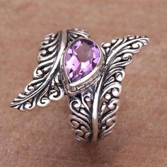 ~ 'Ferny Caress' - Amethyst and Sterling Silver Fern Cocktail Ring from Bali ~ novica.com Jewelry Facts, Amethyst Cocktail Ring, Moonstone Engagement Ring Set, Amethyst Rings, Moissanite Engagement Ring Rose Gold, Elven Jewelry, Diamond Signet Ring, Vintage Engagement Rings Unique, Silver Fern