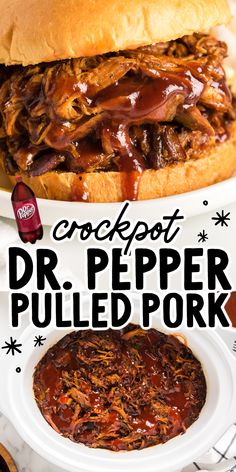 Crock Pot Dr. Pepper Pulled Pork 
Slow cooking this Dr Pepper Pulled Pork recipe in soda tenderizes the meat while honey, brown sugar and smoked paprika infuse it with classic barbecue flavor. Serve it as the star of the show at a weekend barbecue, top it with coleslaw in a yummy sandwich, and even use it to fill tacos or top a baked potato. Crock Pot Pulled Pork Dr Pepper, Pulled Pork Crock Pot Recipes With Soda, Pulled Pork Dr Pepper Crock Pots, Dr Pepper Brisket Crock Pot, Bbq Pulled Pork Slow Cooker Dr Pepper, Dr Pepper Recipes Meat, Crock Pot Dr Pepper Pulled Pork, Dr Pepper Pulled Pork Crock Pot Recipes, Dr. Pepper Pulled Pork