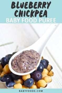 blueberry chickpea baby food puree in a bowl