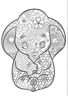 an elephant with patterns on it's face is shown in the shape of a heart