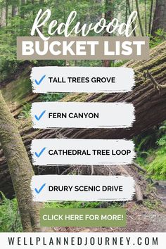 the redwood bucket list is shown in this image