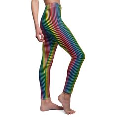 Rainbow Vertical Stripes Women's Casual Leggings in Black Crisp imagery, vibrant colors and a soft touch - these elastic skinny fit leggings are perfect for any casual occasion in life.   .: 95% Polyester brushed suede 5% Spandex .: Skinny fit .: Tagless .: White thread color .: Runs true to size .: NB! Black color prints may appear in a greyish tone .: Assembled in the USA from globally sourced parts Casual Leggings, Legging Outfits, Womens Leggings, Best Leggings, Leggings Casual, Vertical Stripes, Outfits With Leggings, Women's Casual, Workout Leggings