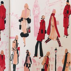 an open book with fashion illustrations on it