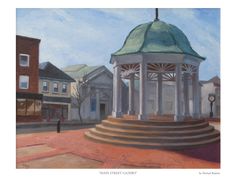 a painting of a gazebo in the middle of town