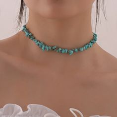 Turquoise Natural Chip Choker Gold Colorplated Length: 13 Inch Blue Turquoise Necklace For Summer Beach, Bohemian Turquoise Necklace For Summer, Green Turquoise Necklace For Beach, Bohemian Blue Turquoise Necklace For Summer, Blue Casual Jewelry For Spring, Adjustable Turquoise Necklace For Summer, Casual Blue Jewelry For Spring, Mid Rings, Turquoise Choker