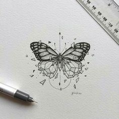 a drawing of a butterfly with geometric shapes