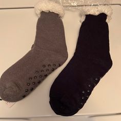 Two Pair Of Thick, Soft, Cushiony, Comfy Socks With The Grips On The Bottom Brand New, Adult Sized - Womens One Size Fits All One Black Pair, One Grey Pairinside Warmth Is White Fluffy Material Brand New With Tags! Smoke Free Home Panda Socks, Ankle High Socks, Grippy Socks, Sparkle Socks, Comfy Socks, Dog Socks, Over The Knee Socks, Accessories Brand, Boot Cuffs