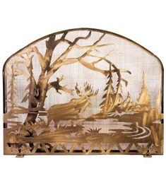 Moose Waters 39.5 Fireplace Screen Lodge Fireplace, Custom Fireplace Screens, Panel Fireplace, Country Lamps, Metal Fireplace, Fireplace Screen, Fireplace Screens, Rustic Lodge, Copper Finish