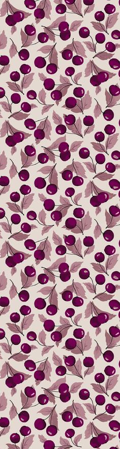 an abstract floral pattern with purple flowers and leaves