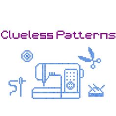 a cross stitch pattern with the words clueas patterns and an image of a sewing machine