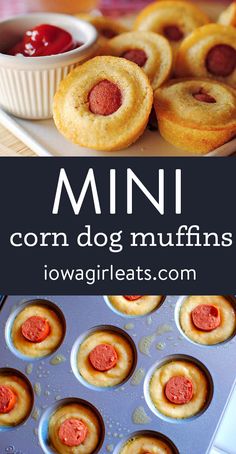 mini corn dog muffins with ketchup in the middle