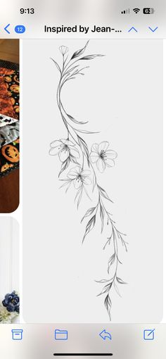 an image of flowers and leaves drawn on the phone screen, then in photoshopped