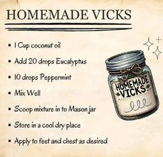 Homesteading Knowledge, Homemade Vicks, Vapo Rub, Herbal Remedies Recipes, Sick Remedies, Natural Healing Remedies, Home Health Remedies, Herbal Healing, Herbs For Health