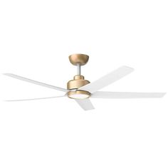 a ceiling fan with two white blades and a light on the top of each blade