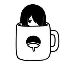 a person sitting in a coffee cup with their head sticking out from the mug's side