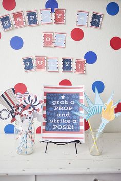 an american patriotic party with red, white and blue decorations